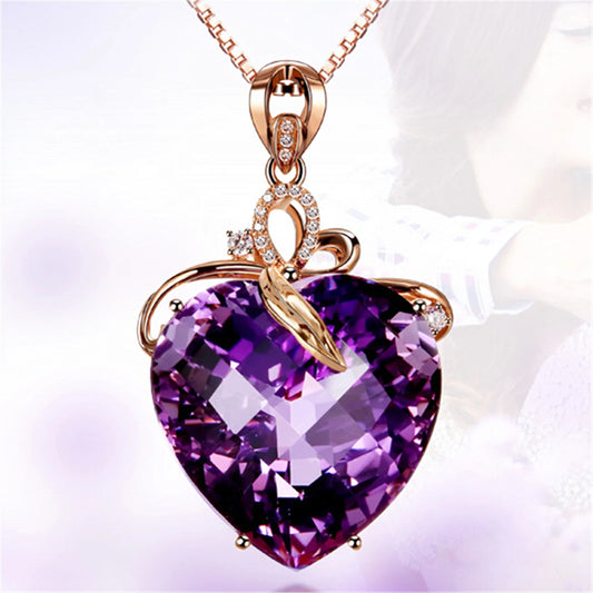 18K Gold-Plated Heart Amethyst Pendant Necklace