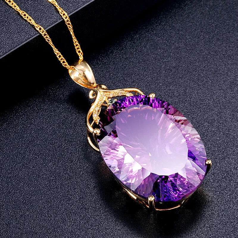 18K Gold-Plated Heart Amethyst Pendant Necklace