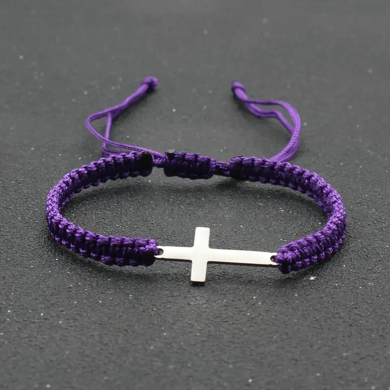 Stainless Steel Cross Hand-woven Adjustable Bracelet