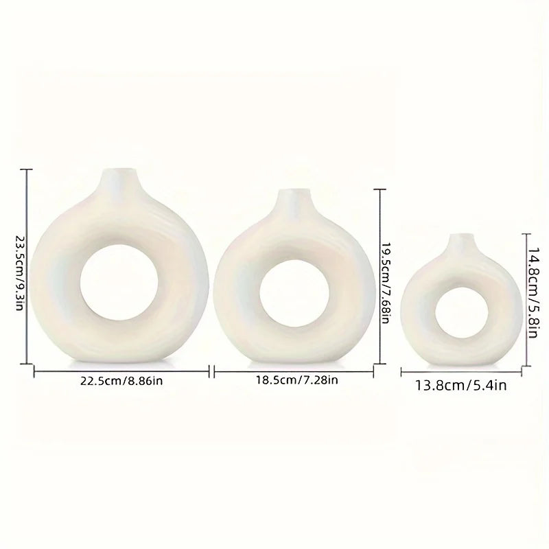 White Ceramic Round Matte Pampas Flower Vases