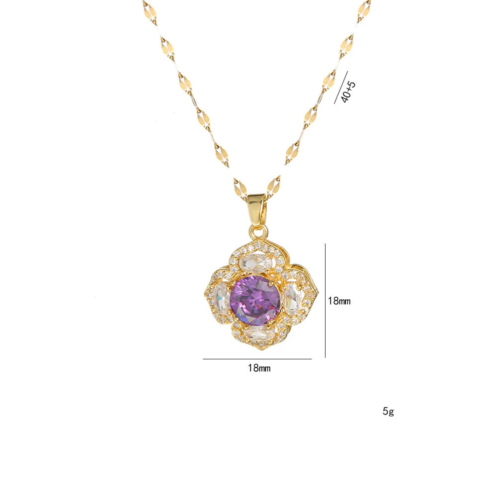 Purple Zircon Flower Pendant Necklace