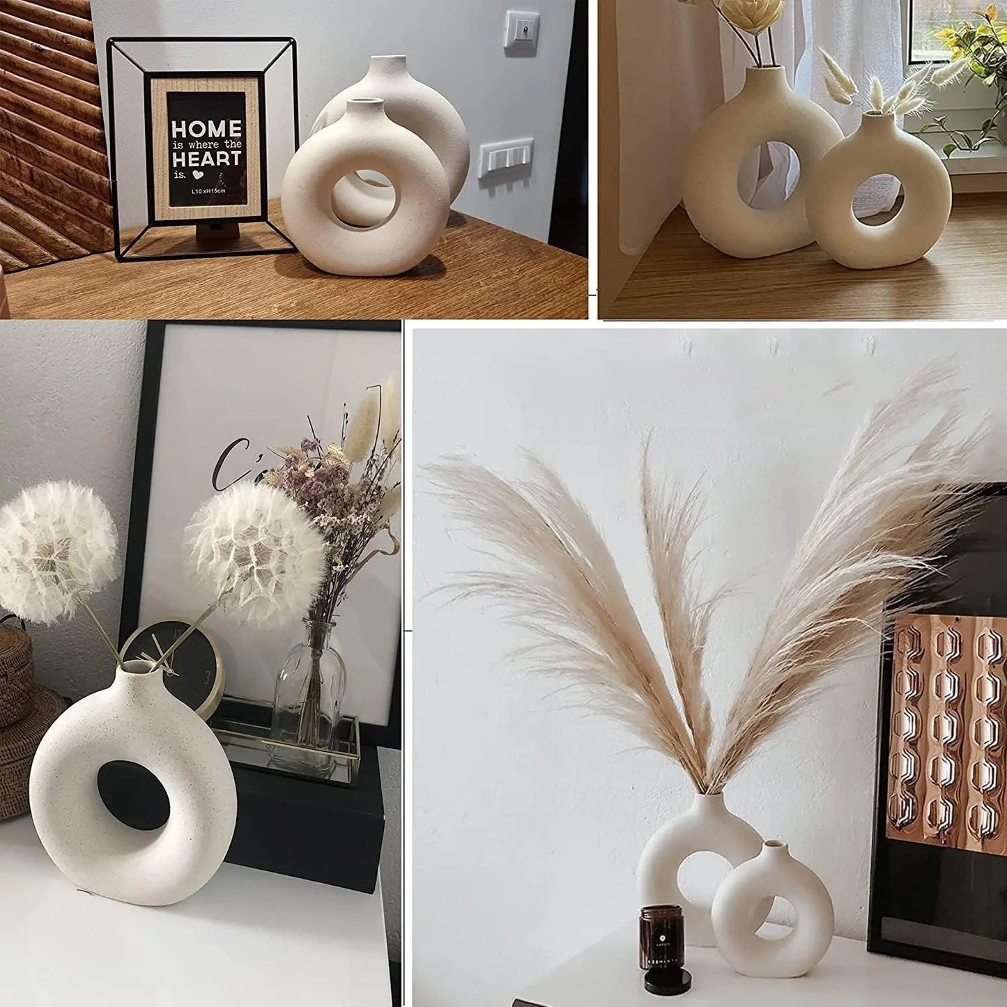 White Ceramic Round Matte Pampas Flower Vases