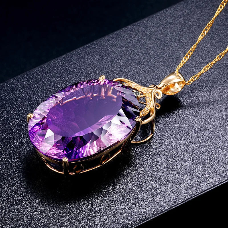 18K Gold-Plated Heart Amethyst Pendant Necklace