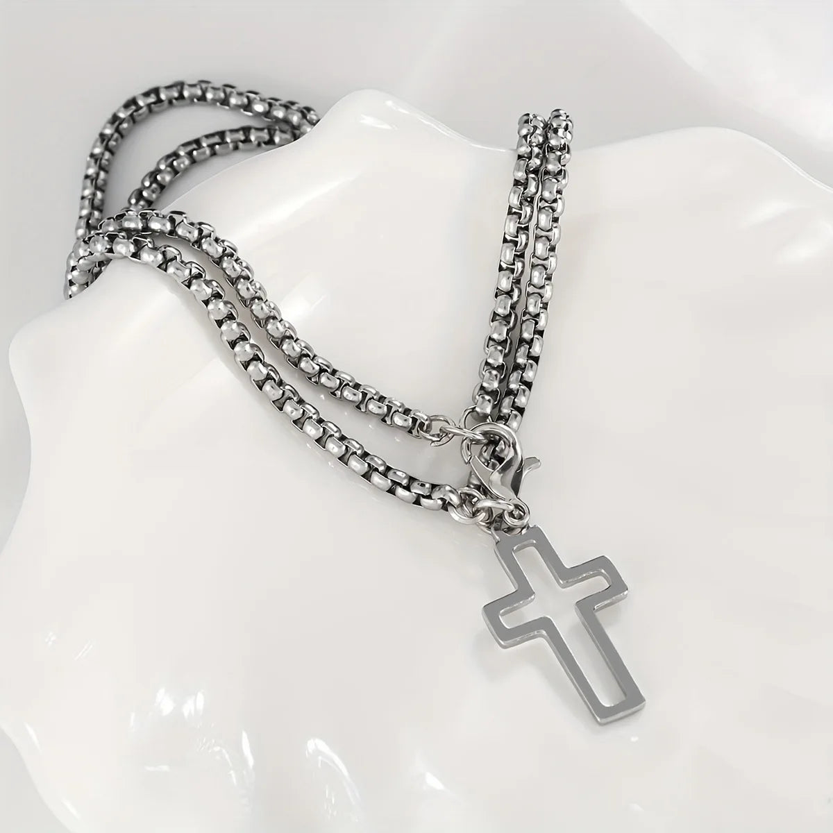 \Double Chain Cross Hollow Wrist Bracelet