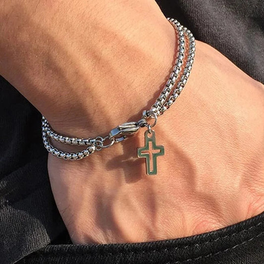 \Double Chain Cross Hollow Wrist Bracelet