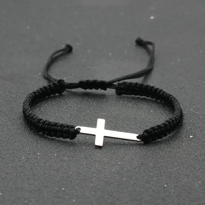 Stainless Steel Cross Hand-woven Adjustable Bracelet