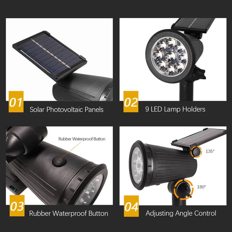 9 waterproof LED Solar Spotlights