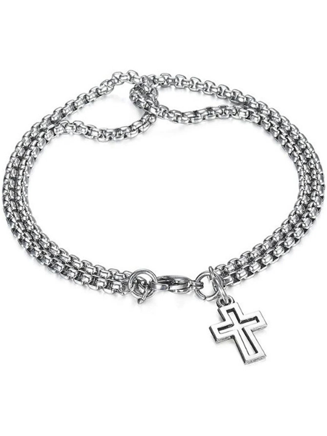 \Double Chain Cross Hollow Wrist Bracelet