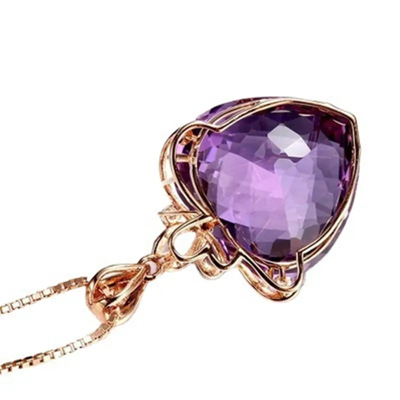 18K Gold-Plated Heart Amethyst Pendant Necklace