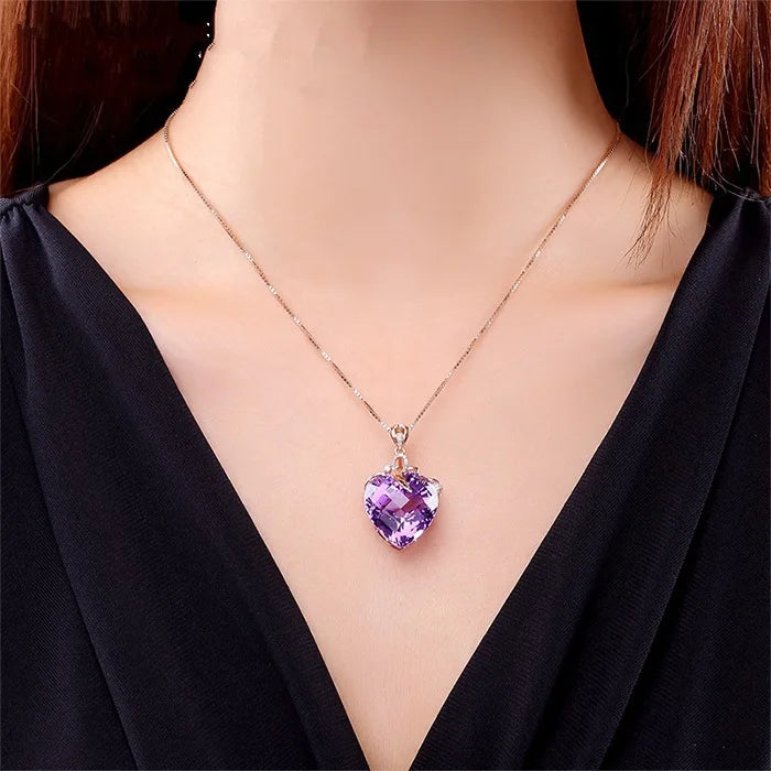 18K Gold-Plated Heart Amethyst Pendant Necklace